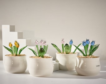 Plantes succulentes en verre faites main, plantes en pot de verre, plantes médicinales Reiki, tulipes en verre, vitrail, cadeau de fête des mères, décoration en verre