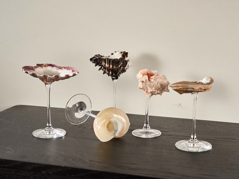 Handgefertigte Muschel-Martini-Gläser, Conch-Gläser, Strand-Weingläser, Coupe-Tasse, Muschel-Weingläser, beliebtes Strand-Hochzeitsgeschenk für Brautjungfern Bild 1