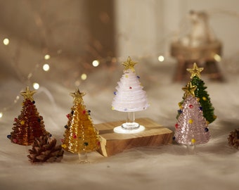 Stained Glass Figurines,Glass Christmas Trees,Handmade Glass Miniature Christmas Trees,Holidays Decor,Collectible Christmas Trees,Glass Art