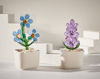 Plantes succulentes en verre faites main, Plantes en pot de verre, Plantes en verre, Jacinthe de verre en fleur, Vitrail, Fleur de camélia en verre, Ornement en verre de voiture