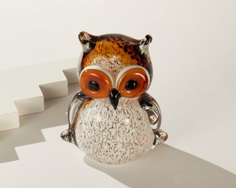 Chouette en verre faite main,Figurine de hibou,Figurine en verre,Hibou en verre,Décorations de bureau,Décorations de chambre à coucher,Cadeaux de pendaison de crémaillère,Animaux de verre,Art du verre