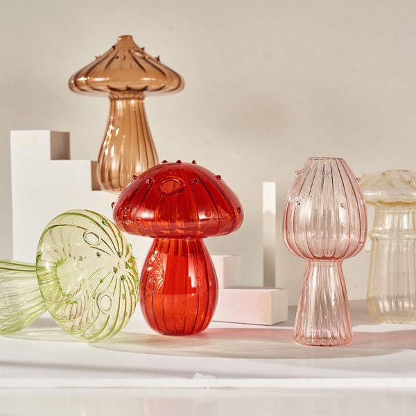 Décoration champignon, art champignon, décoration florale pour la maison, vase à fleurs créatif, cadeau pour amateur de plantes, petit vase champignon, cadeau de pendaison de crémaillère, vitrail