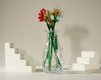 Conjunto de 5 flores de vidrio, estaca de jardín de plantas de flores, planta de vidrio, mini figura de flor única, regalos de bienvenida, regalos de boda, regalos del Día de la Madre