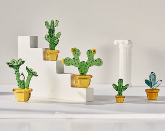Mini cactus de vidrio, suculentas de vidrio fundido, vidrieras, amante de los cactus, planta de casa artificial, arte de vidrio, conjunto de decoración de automóviles, decoración del hogar
