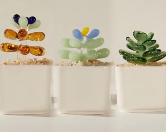 Handmade Glass Succulents,Glass Potted Plants, Fused Glass Succulents, Stained Glass, Cactus Lover,Artificial House Plant,Car Decoration Set