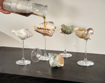 Handgefertigtes Weinglas aus natürlicher Muschelschale, Weingläser für Strandhochzeit, Muschelglas, Kelch-Cocktailglas, Bargläser, Martini-Gläser