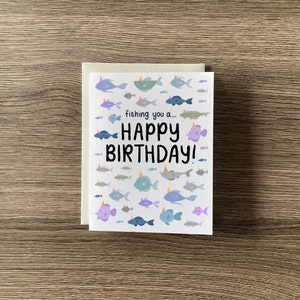 Pescandoti, buon compleanno! biglietto d'auguri, biglietto d'auguri, biglietto d'auguri divertente, biglietto d'auguri semplice, biglietto d'auguri carino, oceano, pesce, tropicale