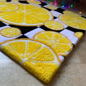 Handmade Lemon carpet, lemon lovers rug, Modern Carpet, Recreation area rug, Gorgeous housewarming gift, tufted carpet with citrus fruit
