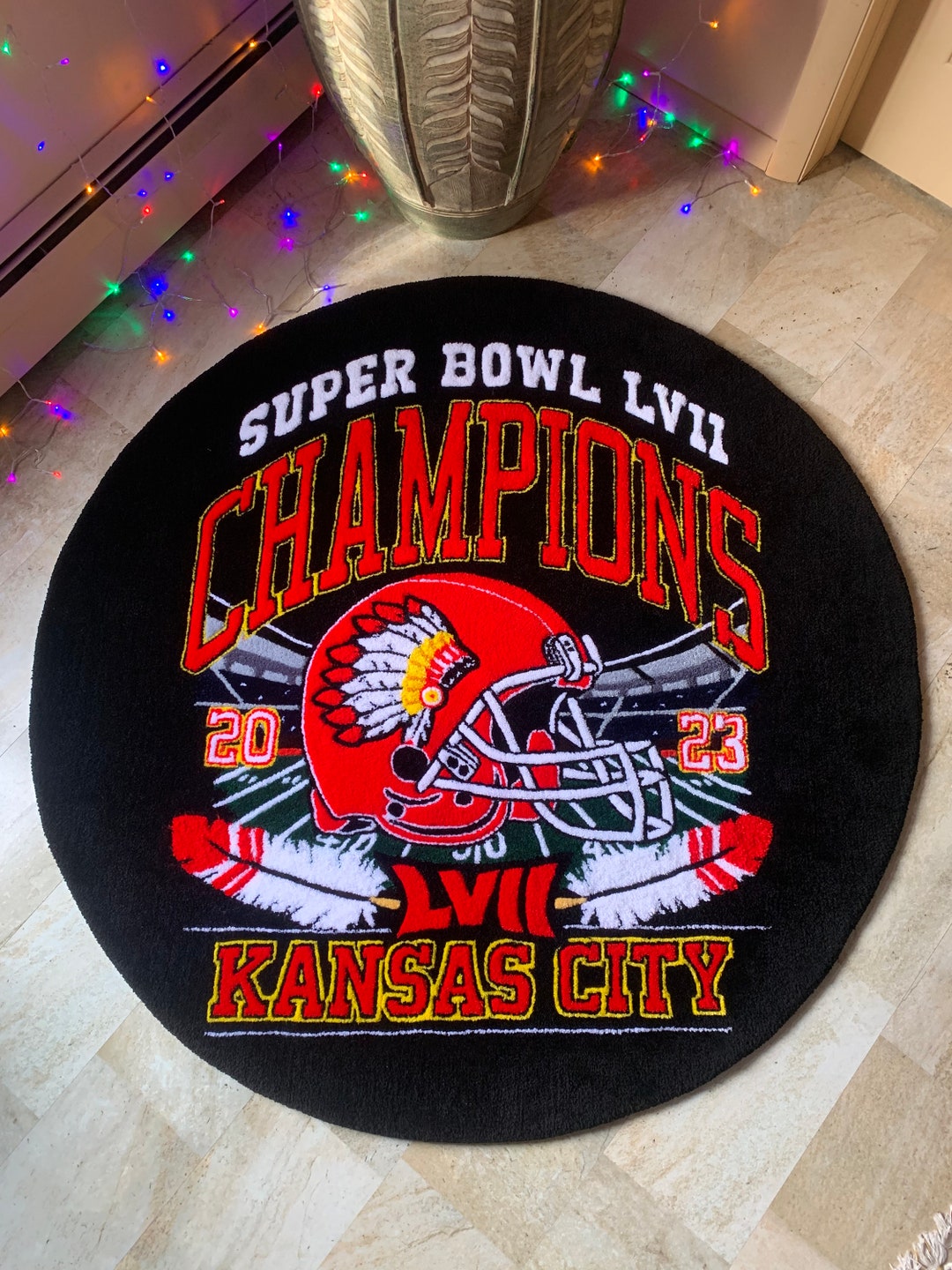 Hand Tufted Football Team Rug Red Yellow Rug Sports Fan Decor Large ...