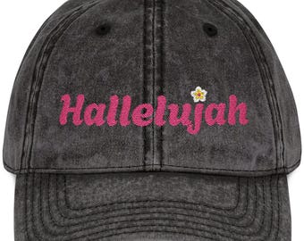 Vintage Embroidered Cap: Hallelujah Hat, Washed Cotton Twill