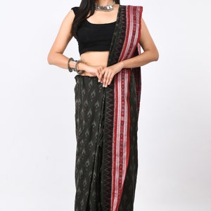 Sambalpuri ikkat cotton handloom labanga dehabandha bottle grey & red saree.Gift for Her.