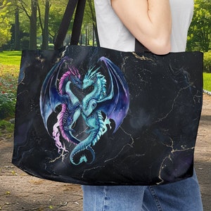 Intertwined Dragons Heart Weekender Tote Bag - Fantasy Lover Gift