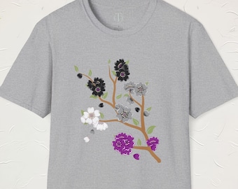 Subtle Asexual Pride Sakura Cherry Blossom Softstyle Unisex Tee - Lightweight and Comfortable LGBTQIA Visibility Shirt