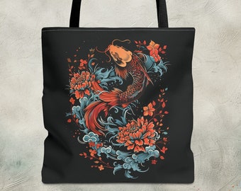 Vintage Koi Fish Tote Bag: Japanese Art All-Over Print