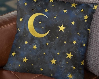 Moon and Stars Pillow: Whimsigoth Celestial Home Decor