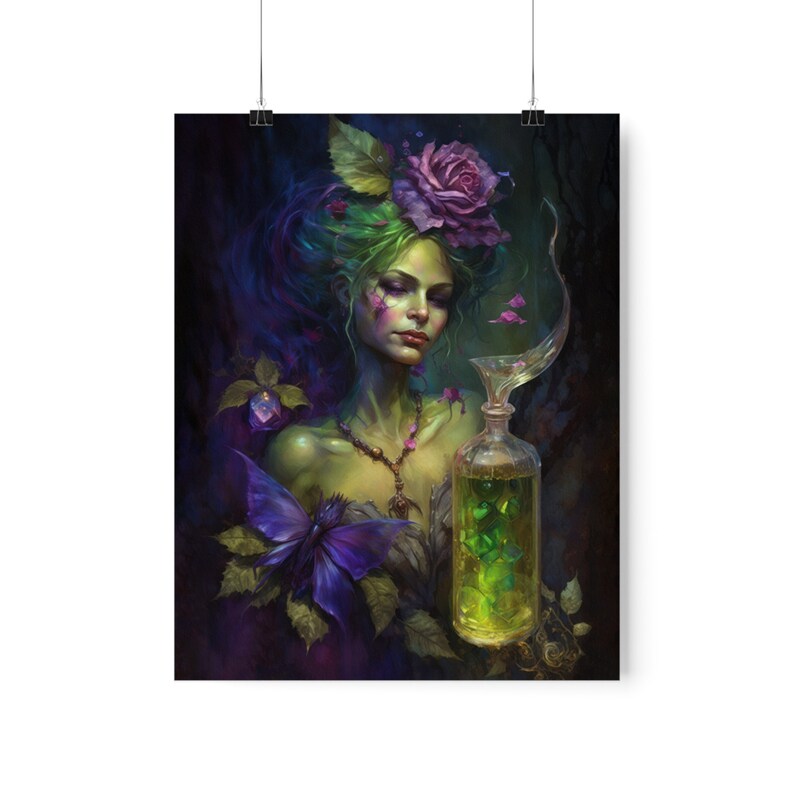 Whimsigoth Absinthe Fairy Art Nouveau Poster: Green Fairy with Purple Roses image 6