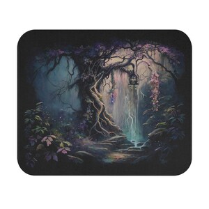 Enchanted Twilight Forest Grotto - Watercolor Fairy Tree - Whimsigoth & Witchcore Mouse Pad (Rectangle)