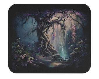 Enchanted Twilight Forest Grotto - Árbol de hadas de acuarela - Whimsigoth & Witchcore Mouse Pad (rectángulo)