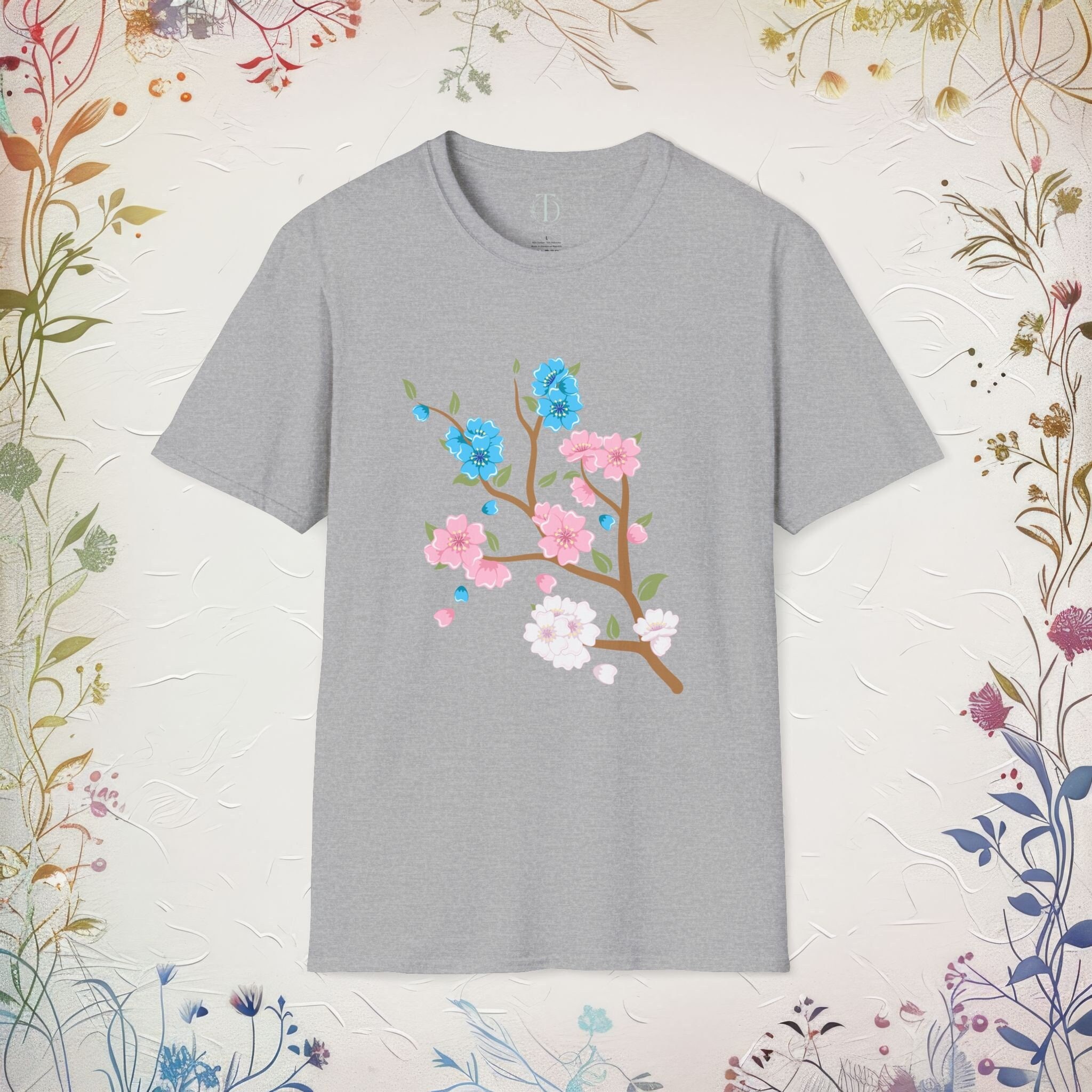 Transgender Pride Sakura Cherry Blossom Branch Softstyle Unisex Tee - Subtle Trans Pride T-Shirt - Lightweight LGBTQIA Visibility Shirt