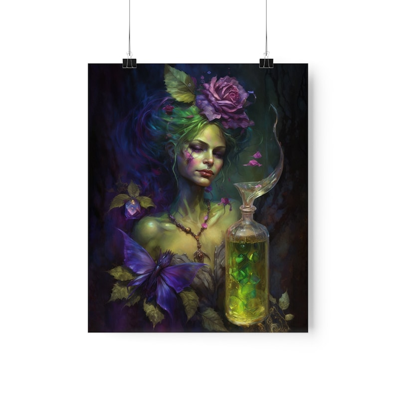 Whimsigoth Absinthe Fairy Art Nouveau Poster: Green Fairy with Purple Roses image 3