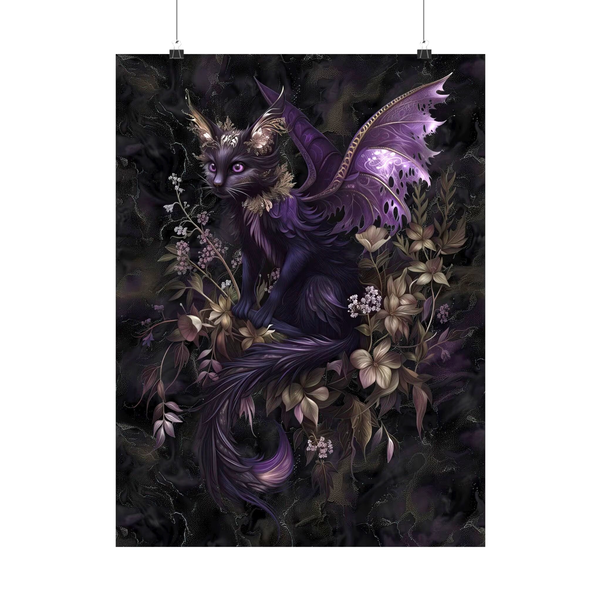 Purple Winged Cat Dragon Art Print: Enchanting Fantasy Poster - Etsy Israel, image size:2048x2048