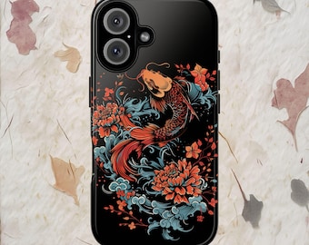 Retro Japanese Koi Fish Phone Case: Screenprint Peony Art