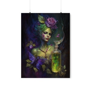 Whimsigoth Absinthe Fairy Art Nouveau Poster: Green Fairy with Purple Roses image 9