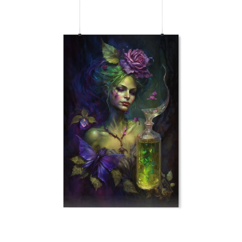 Whimsigoth Absinthe Fairy Art Nouveau Poster: Green Fairy with Purple Roses image 10