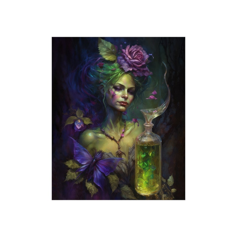 Whimsigoth Absinthe Fairy Art Nouveau Poster: Green Fairy with Purple Roses image 4