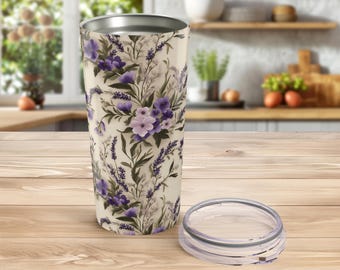 Lavender Floral Tumbler 20oz | Purple Wildflower Pattern