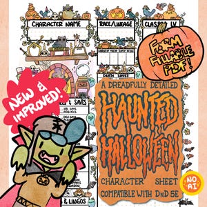 Une fiche de personnage d'Halloween hantée terriblement détaillée à remplir pour D&D 5e