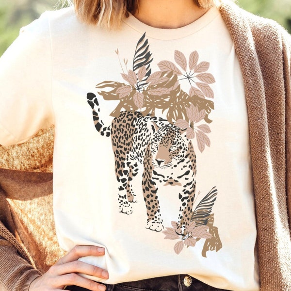 Camicia leopardata ~ Giungla floreale malva ~ T-shirt Boho ~ Estetica ~ Stile vintage ~ Camicia animale ~ Camicia botanica ~ Comfort ~ Junglecore ~