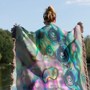 Paua Abalone Blanket ~ Mermaidcore blanket ~ Gift for ocean lover ~ Mother of Pearl blanket ~ Jacquard Woven Blanket ~ Shell Lover