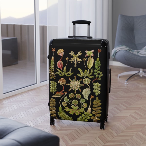Botanical suitcase, Haeckel art hepaticae, liverwort, buttercup, boho botanical art suitcase, vintage illustration suitcase, 3 sizes