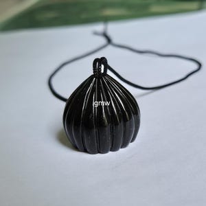 Black Glass Carved Pendant Necklace: Handmade Gemstone Neckpiece