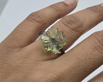 Hand geschnitzte Amethyst Quarz & Peridot Quarz Blume Ring: Polierter Edelstein Blume Ring