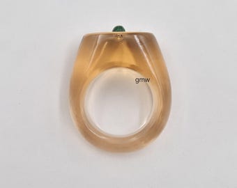 Handgemachte Citrin Quarz Hand geschnitzt & natürliche Malachit Ring: Polierter Edelstein Statement Ring