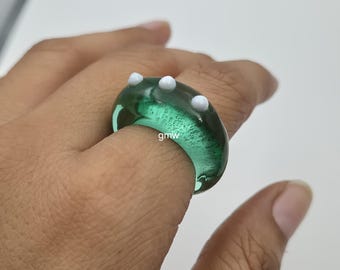 Handgemacht Grünquarz Hand geschnitzt & Opal Ring: Geschliffener Edelstein Statement Ring