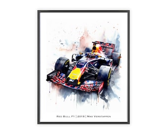 Max Verstappen 2018 F1 Car Poster Print | Red Bull RB14 | Wall Art Gift | Illustration (Unframed)