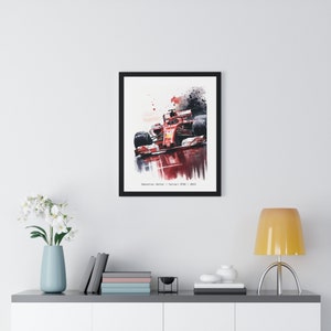 May include: A watercolor painting of a red Formula 1 race car with the text "Sebastian Vettel | Ferrari SF90 | 2019" at the bottom.