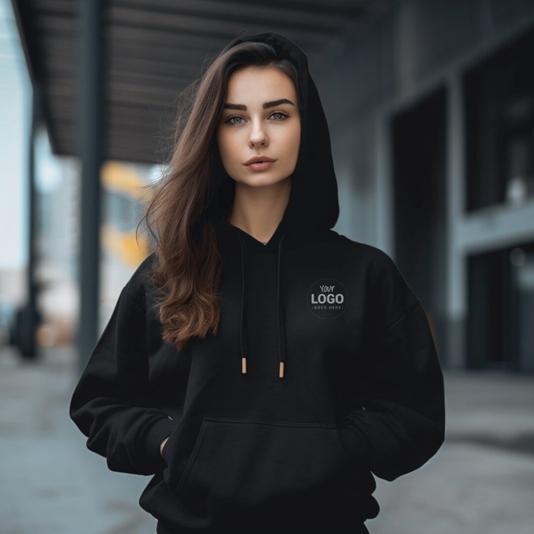 Black Hoodie Girl Model Free Branding Mockup Etsy