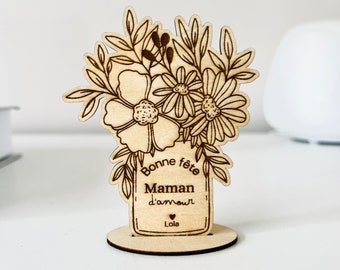 Bouquet de fleurs en bois personnalisé fête des mères - bonne fête maman - flower - cadeau fête des mères - fleurs en bois