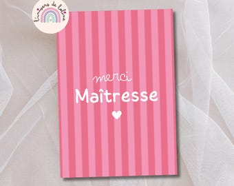 “Thank you Teacher” card – Pink stripes with white heart