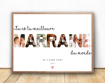 Póster madrina personalizado con fotos, regalo de bautizo, souvenirs de madrina, texto y fotos personalizables, idea de regalo de madrina