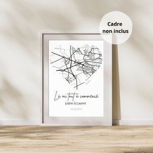 Affiche couple lieu de rencontre - affiche là où tout a commencé - affiche couple personnalisée minimaliste - affiche ville