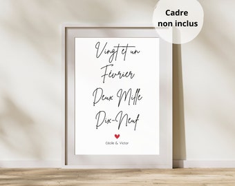 Affiche couple avec date personnalisée, date de mariage, date de rencontre, saint valentin, pacs, affiche couple minimaliste