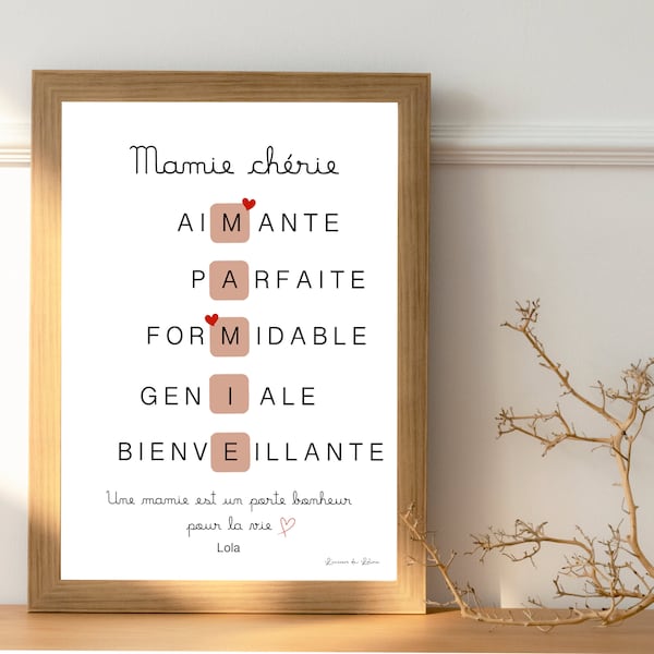 Affiche Mamie personnalisée , cadeau fête des grands mères , cadeau pour mamie