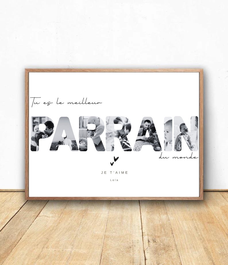 Cartel de padrino personalizado con fotos, regalo de bautismo, souvenirs de padrino, texto y fotos personalizables, idea de regalo de padrino imagen 2