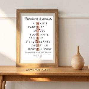 Affiche marraine personnalisée , cadeau marraine , baptême, marraine d'amour, marraine chéri