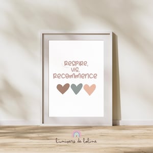 Carte ou Affiche "Respire, vis, recommence" - Message inspirant et motivant - affirmation positive sur la vie image 1